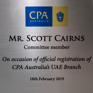 scott cairns awarded as committee member on occasion of official registration of cpa australia uae branch